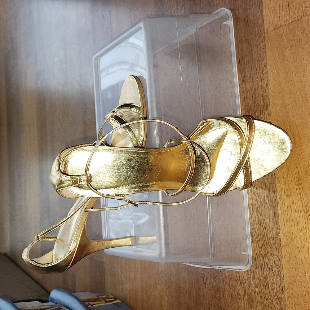 Nine West Metallic Gold Strappy High Heel Sandals